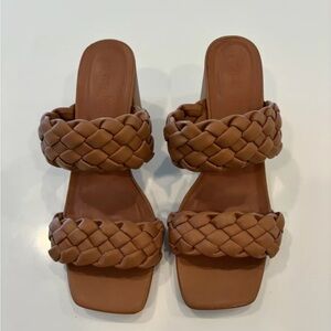 Wild Diva Women's Woven Braided Square Toe  Block Heel Sandals 8.5 Brown